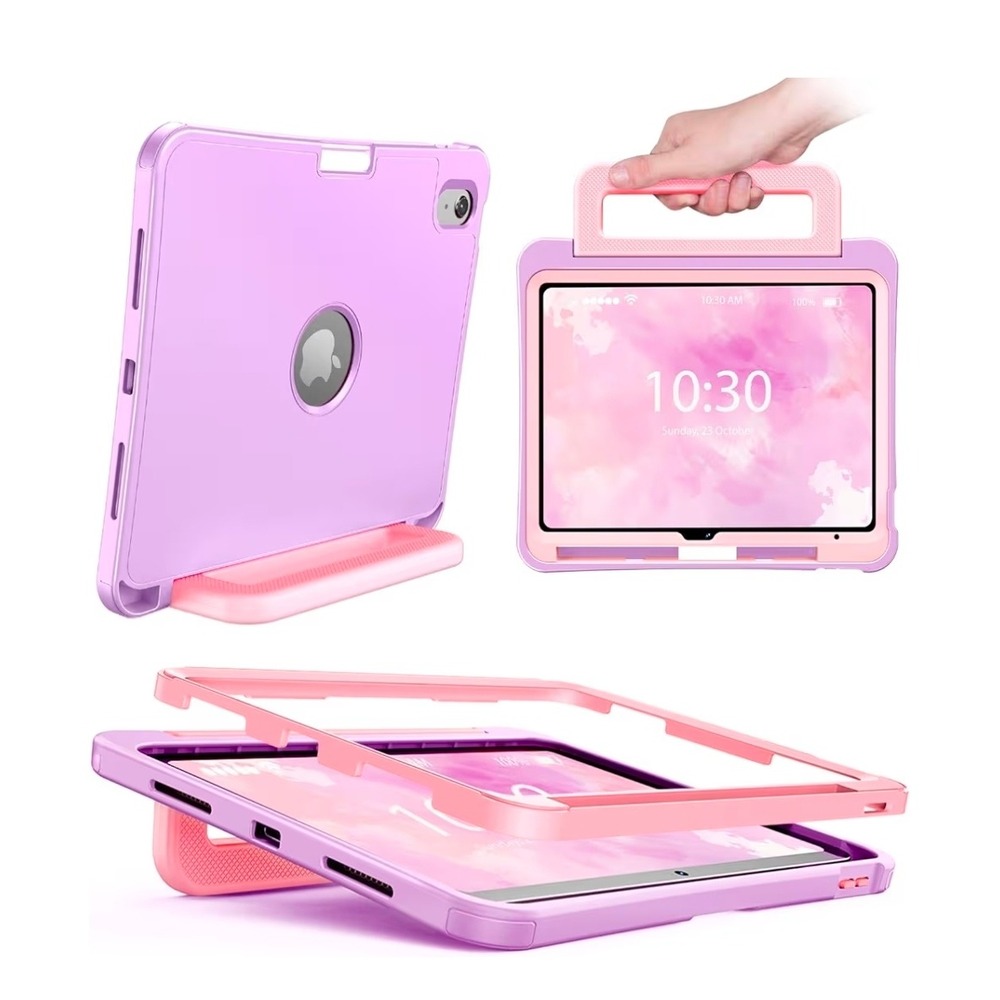 INFILAND Kids Case for iPad 10th Gen 10.9 2022 Shockproof Stand Purple Pink